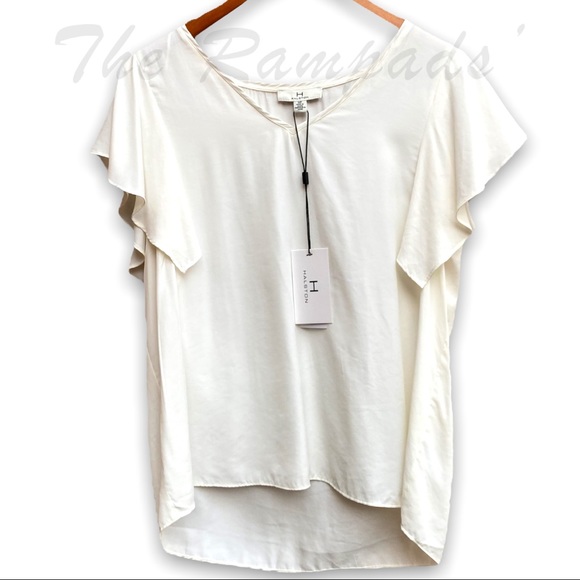NWT H by Halston White Ruffle Short-sleeve Blouse Size Small - Picture 1 of 4
